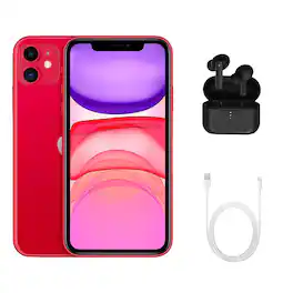Apple - Refurbished Excellent - iPhone 11 A2111 (Fully Unlocked) 64GB w/ Wireless Earbuds - Red