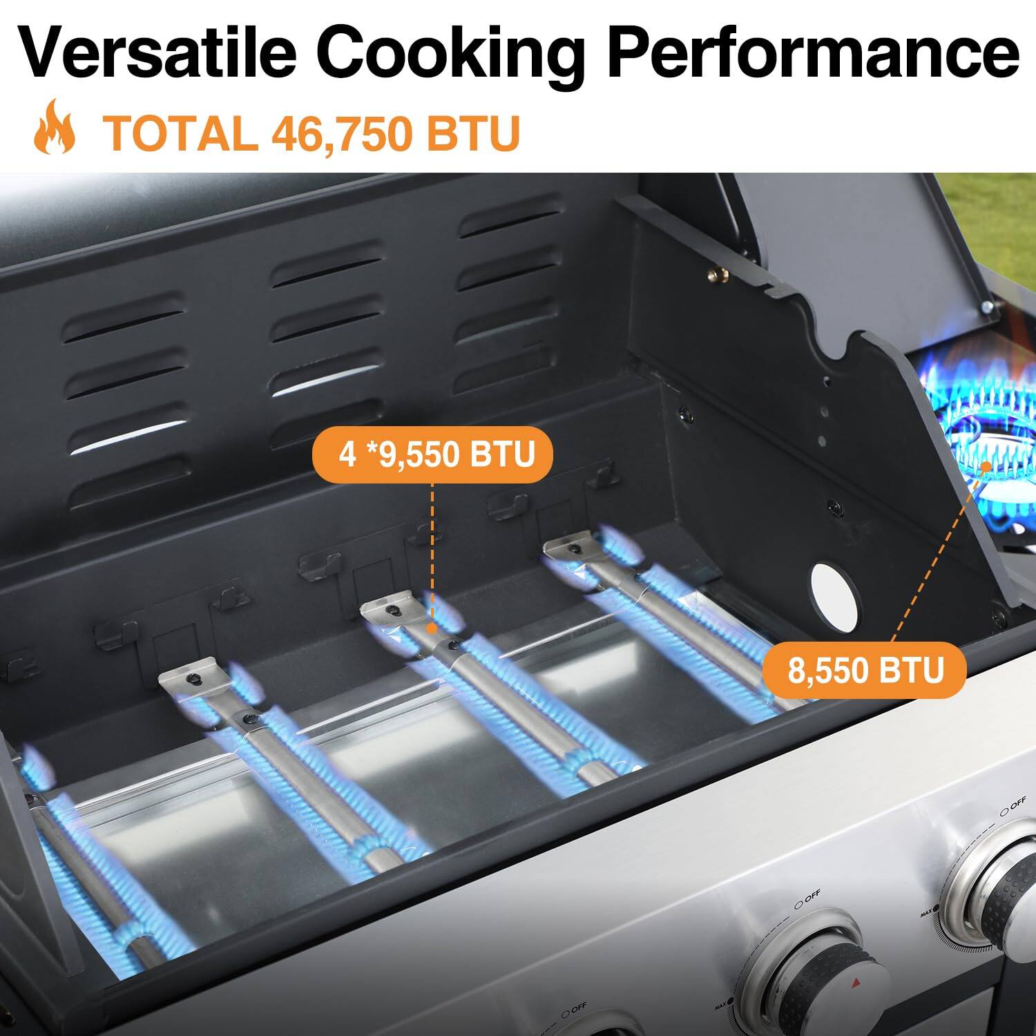 Versatile Cooking Performance  
TOTAL 46,750 BTU  
4 * 9,550 BTU  
8,550 BTU
