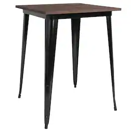 Flash Furniture - Nolan 31.5" Square Metal Indoor Bar Height Table with Walnut Rustic Wood Top - Black