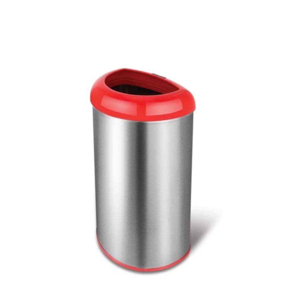 Left. Hivvago - 13-Gallon Stainless Steel Trash Can with Red Open Top - Red.