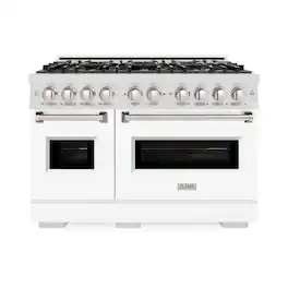 ZLINE - 48 in. 6.7 cu. ft. Classic Freestanding DuoPro Gas Range with Dual Ovens in Satin Stainless Steel & White Doors - White Matte