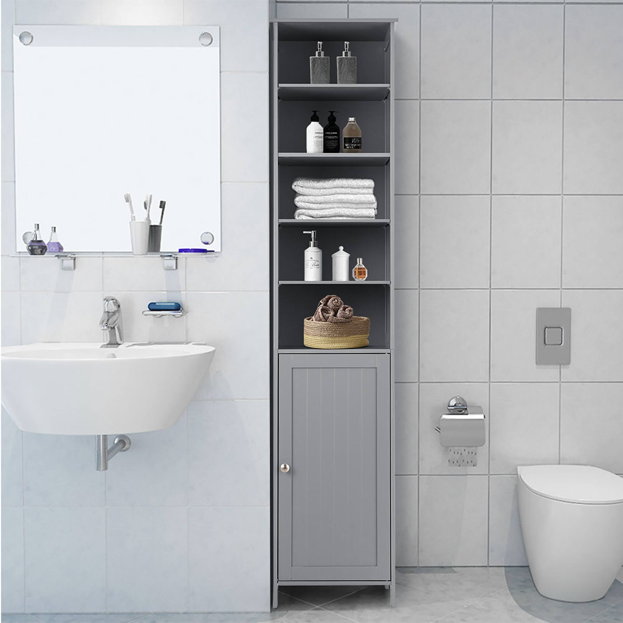 Alt View 1. Costway - Costway 72"H Bathroom Tall Floor Storage Cabinet Shelving Display - Gray.