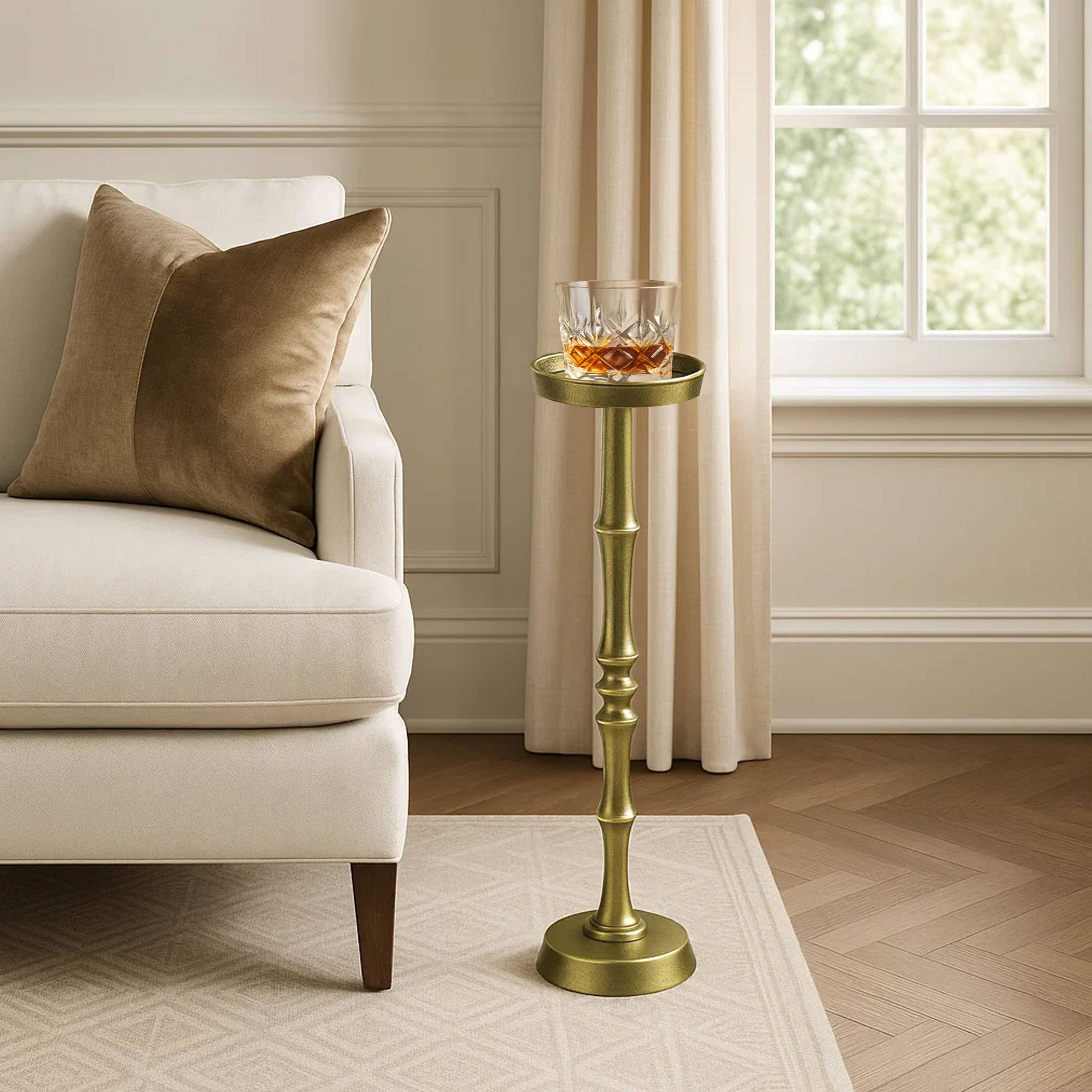 Alt View 7. Manhattan Lane - 26 Inch Side End Drink Table, Turned Pedestal Metal Base, Round Top - Brass.