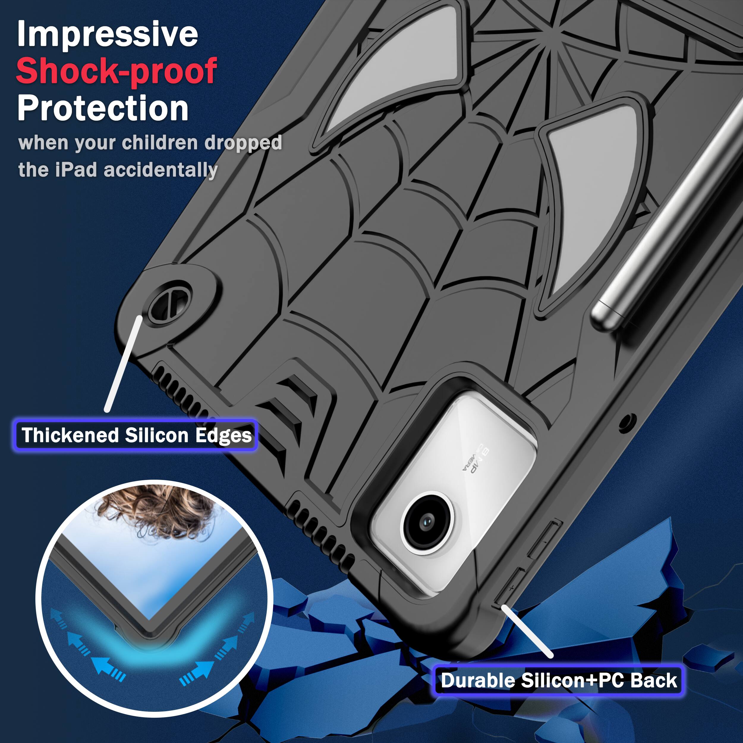 Impressive Shock-proof Protection when your children dropped the iPad accidentally

Thickened Silicon Edges

Durable Silicon+PC Back