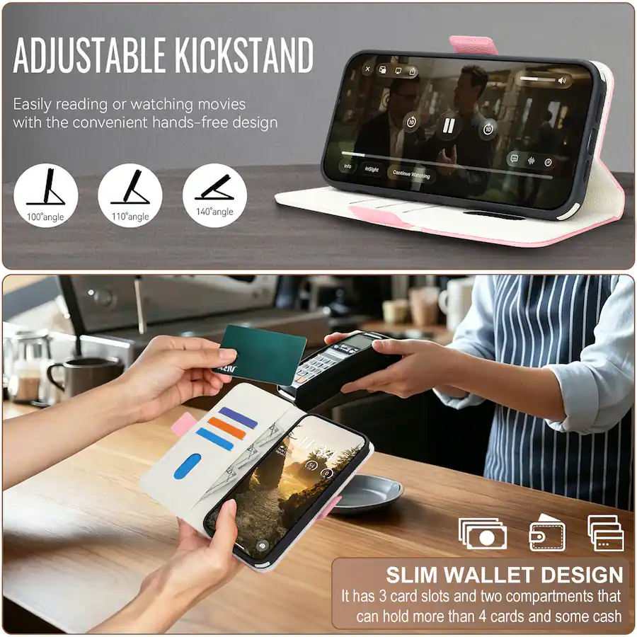Color Line Trapp Dteck for Apple iPhone 15 Slim Flip Wallet Case+Wrist Strap,PU Leather ...