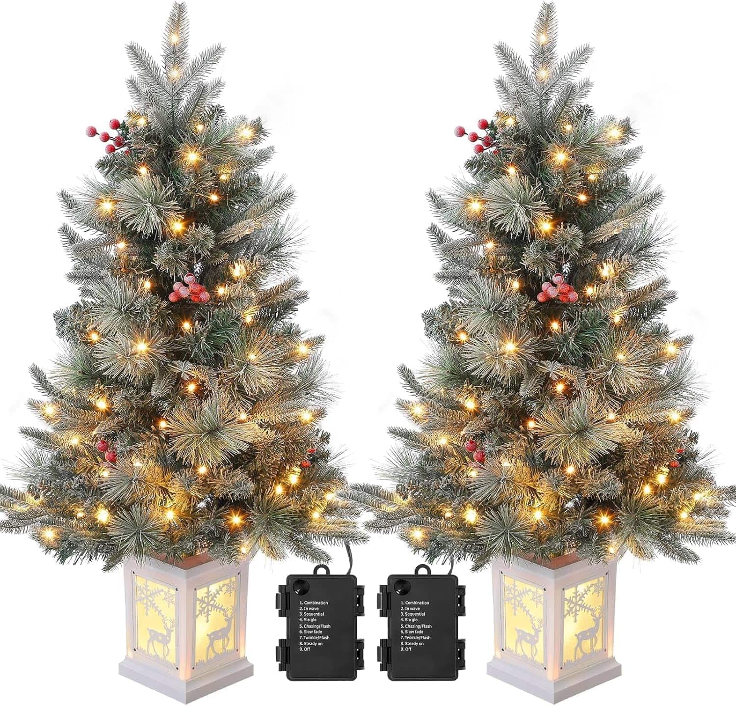 Jojoka - 3 Ft Prelit Christmas Tree Artificial Xmas Tree for Indoor Outdoor Christmas Decorations - Green 2pcs