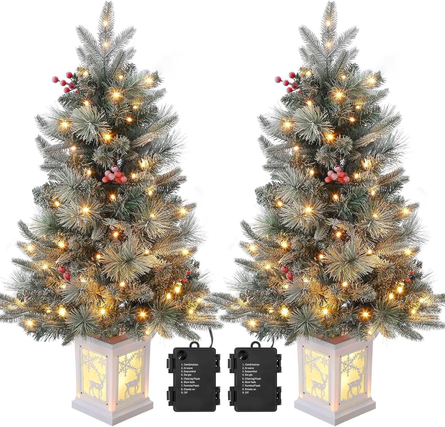 Jojoka - 3 Ft Prelit Christmas Tree Artificial Xmas Tree for Indoor Outdoor Christmas Decorations - Green 2pcs