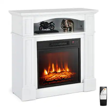 Front. Pefilos - 18 1400W Electric TV Fireplace with Shelf-White, Insert, Wall Recessed/Mounted, Freestanding - White.