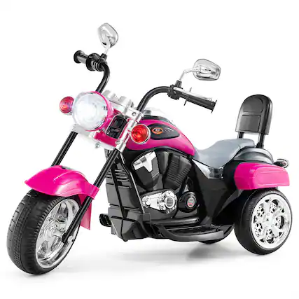 Front. Gymax - Gymax 6V Electric Kids Motorcycle 3-Wheel Ride On Toy w/ Adjustable Headlight Rose - Pink.