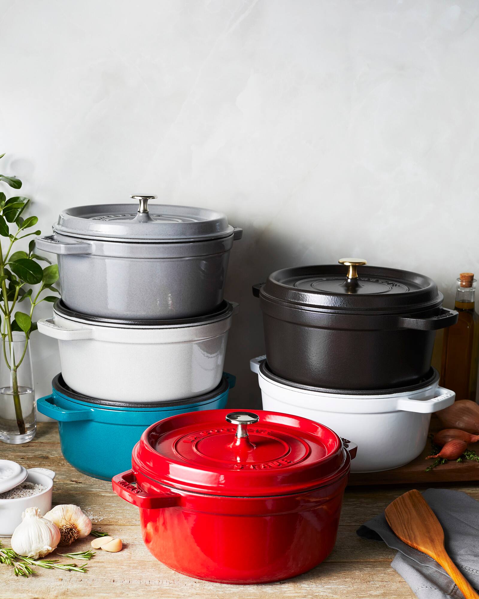Alt View 6. Staub - Cast Iron Round Cocotte, Dutch Oven, 4-quart, serves 3-4, Made in France - White Truffle.