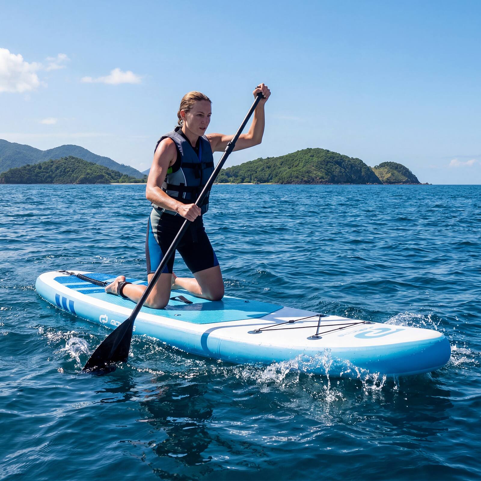 Alt View 1. Costway - Costway 11' Wide Inflatable Stand Up Paddle Board , Stable SUP for Adults and Youth - Dark Blue+Sky Blue.