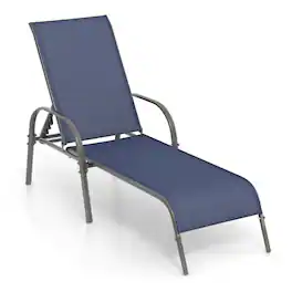 Boyel Living - Adjustable Patio Chaise Folding Lounge Chair with Backrest 75.5in L x 40.5in W x 26.0in H - Navy