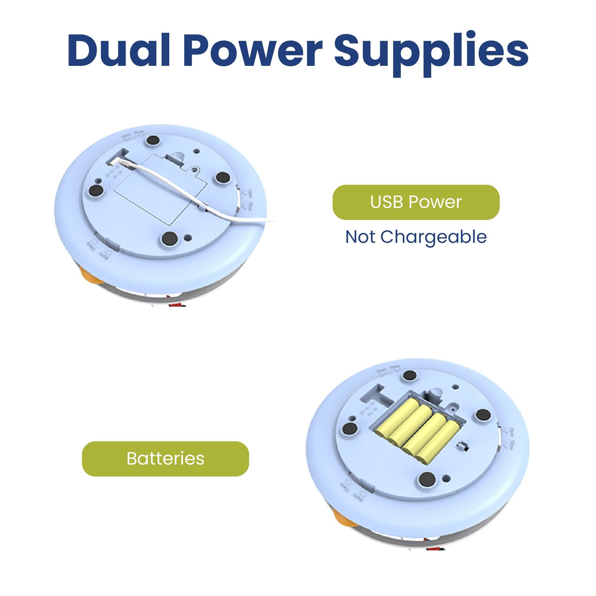 Dual Power Supplies

USB Power
Not Chargeable

Batteries