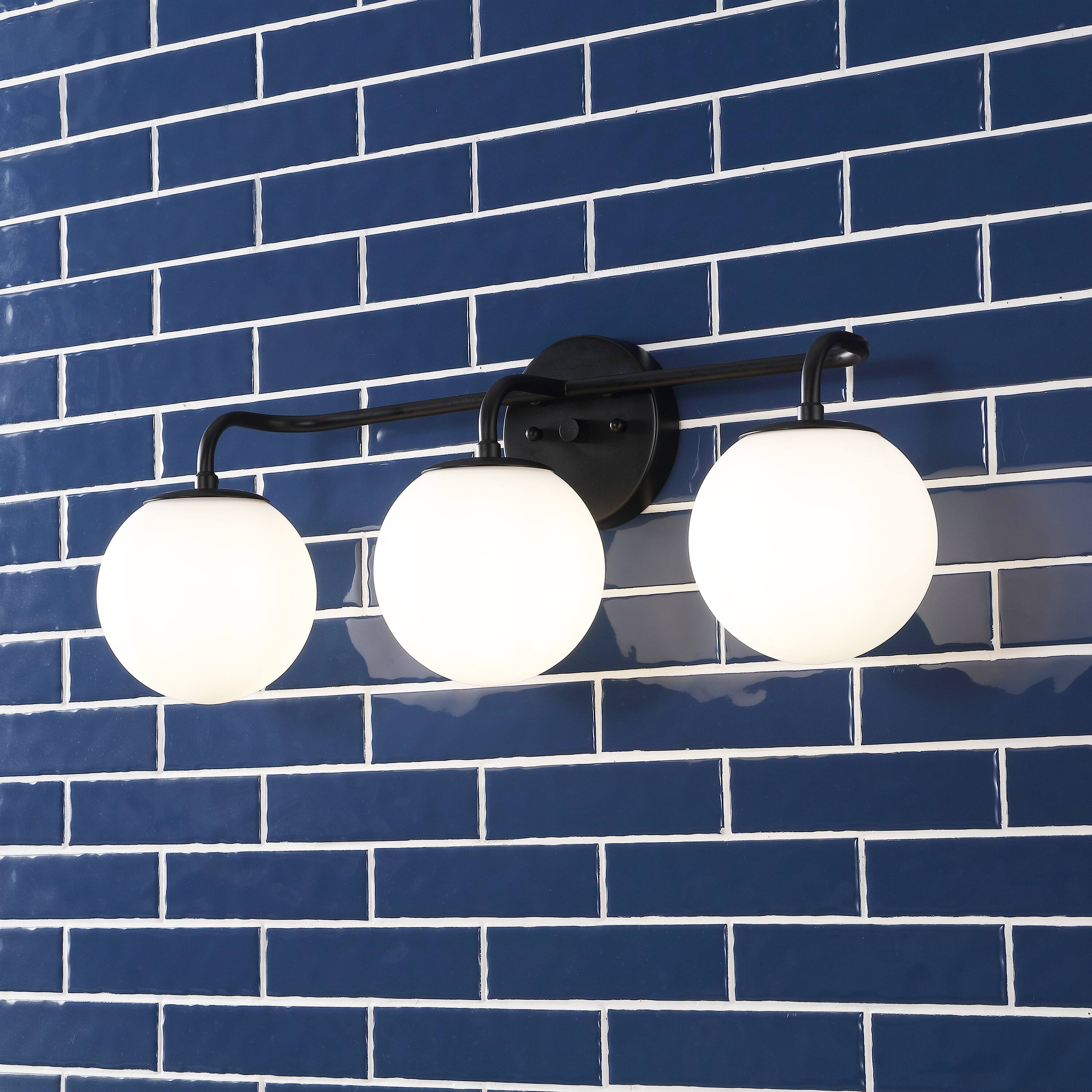 Alt View 8. Jonathan Y - Louis Parisian Globe 25" 3-Light Metal/Frosted Glass Modern Contemporary LED Vanity Light, Black - Black.