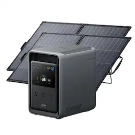 Anker - SOLIX S2000 Portable Power Station w/ 2*100W Bifacial Solar Panel,Peak 3000W Solar Generator for Emrgency&Home Backup (2010 Wh Capacity)