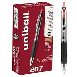 uni-ball - 207 Retractable Gel Pens, Medium Point, 0.7mm, Dozen - Red Ink