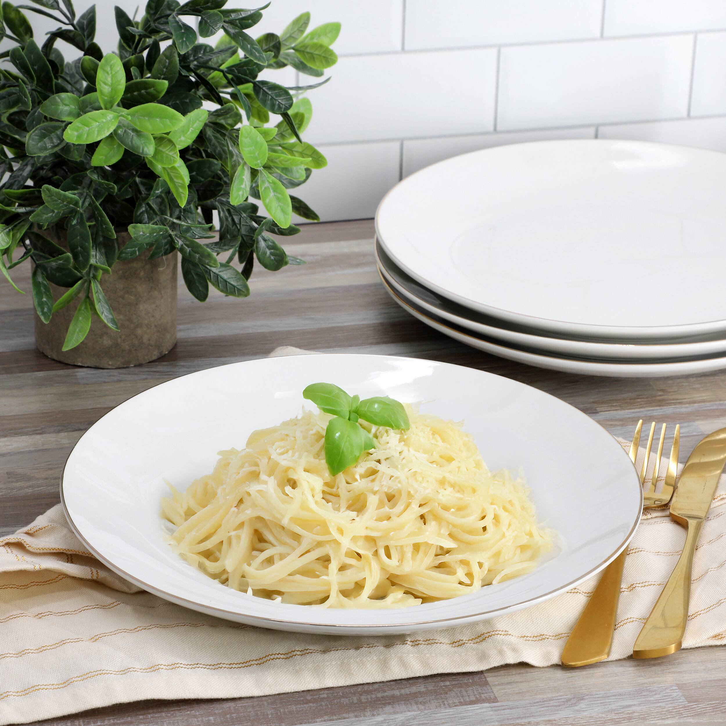 Alt View 5. Gibson - Gibson Home Ogalla 4 Piece Fine Ceramic 10.5 Inch Dinner Plate Set in White with Gold Rim - White.