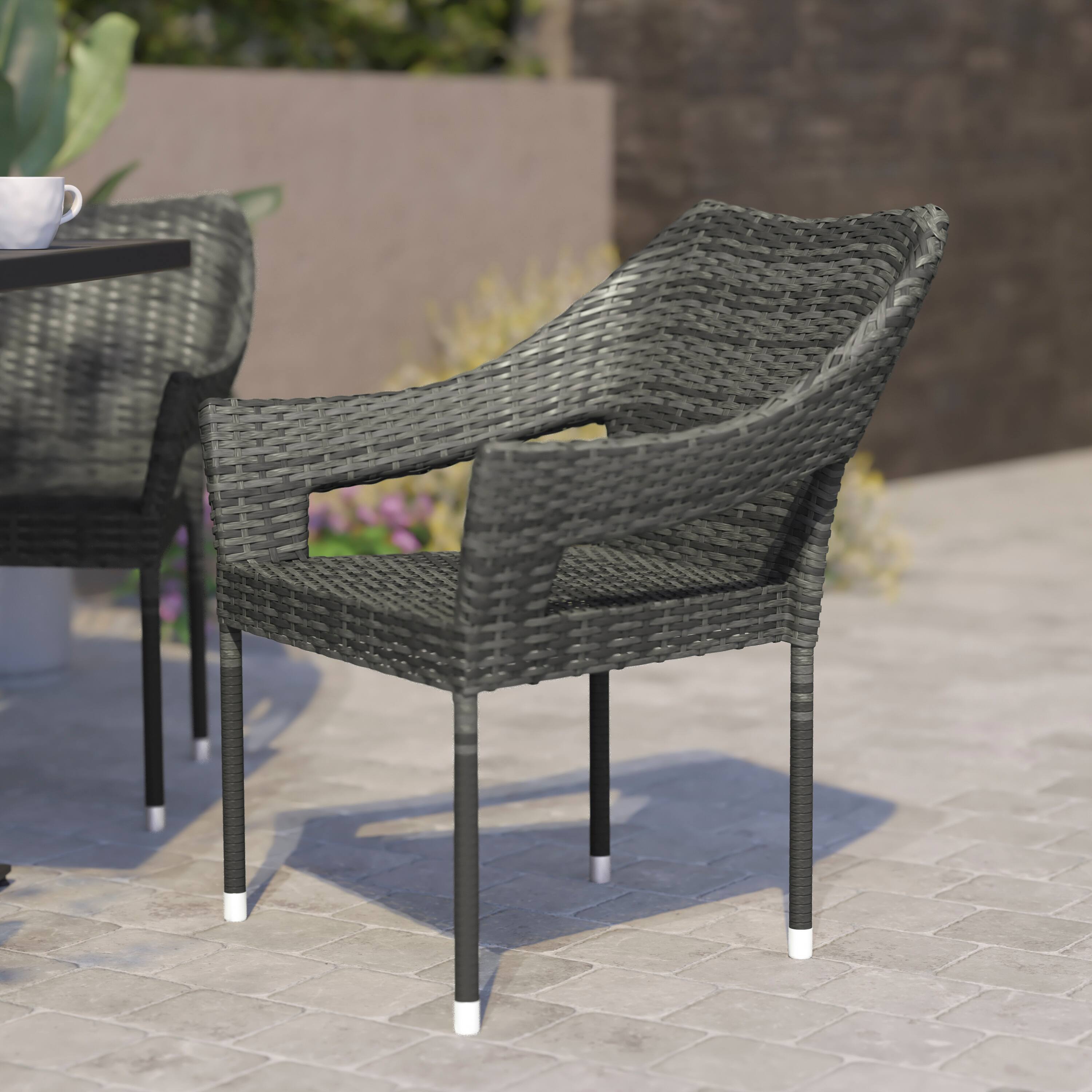 Alt View 1. Flash Furniture - Ethan Commercial Grade Stacking Patio Chair, All Weather PE Rattan Wicker Patio Dining Chair in Gray - Gray.