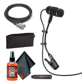 Audio-Technica - PRO 35 Cardioid Condenser Clip-on Instrument Microphone with 10-Foot XLR Cable, Carrying Case, 6Ave Clean - Black