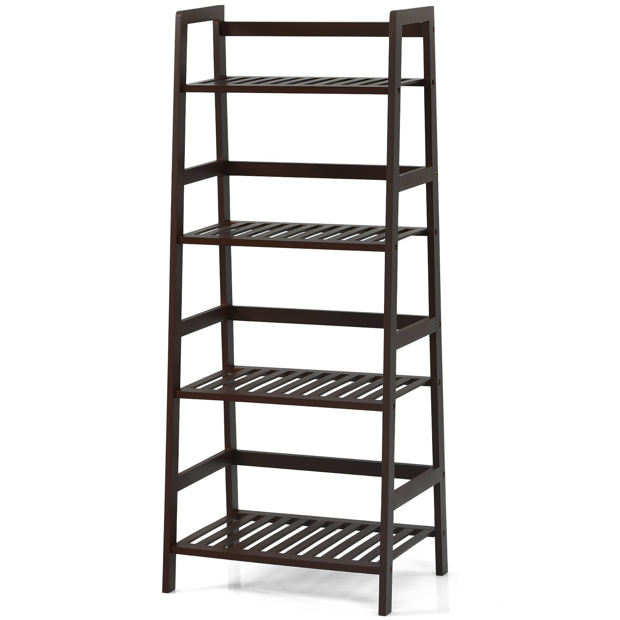 Alt View 2. Costway - 4-Tier Bamboo Ladder Shelf Plant Display Stand Rack Bookshelf - Dark Brown.