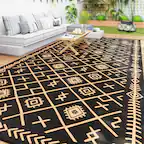 Front. Outsunny - Outdoor Rug, Waterproof Plastic Straw with Carry Bag, 9' x 18' - Black and Brown Rhombus.