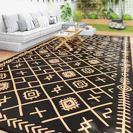 Outsunny - Outdoor Rug, Waterproof Plastic Straw with Carry Bag, 9' x 18' - Black and Brown Rhombus