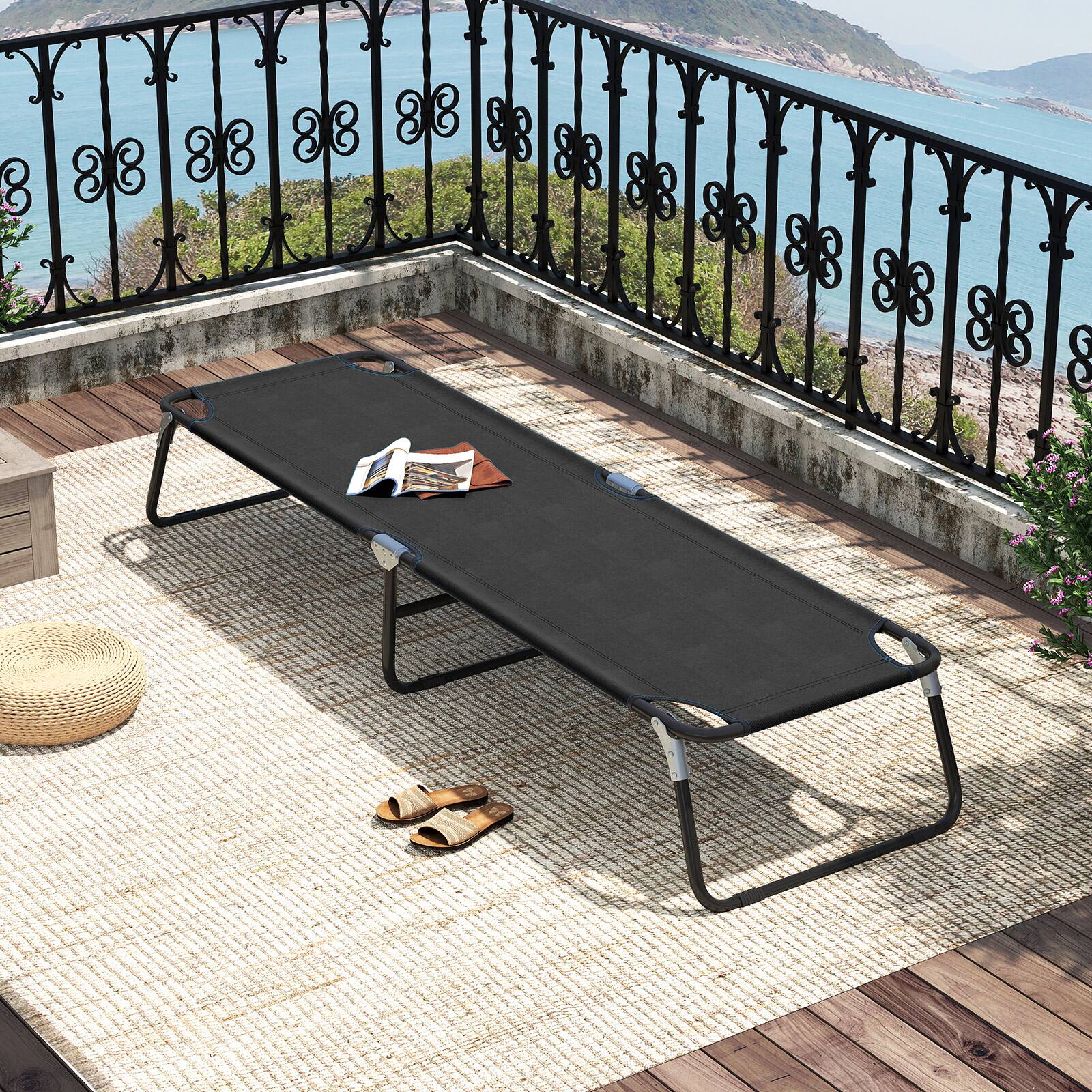 Alt View 1. Costway - Costway Folding Camping Bed Chaise Lounge Outdoor Portable Military Cot Sleeping Hiking Travel - Black.