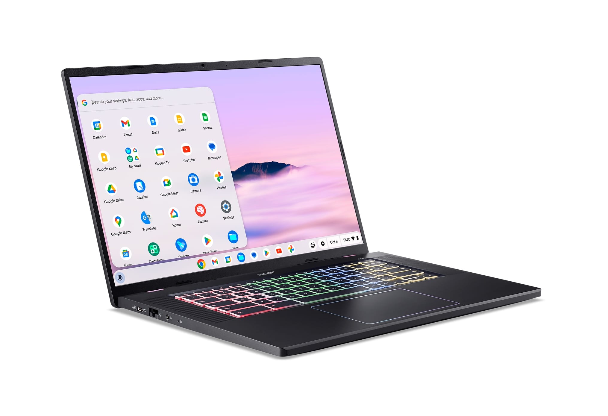 Left. Acer - Chromebook Plus 516 GE Cloud Gaming Laptop with Google AI- 16" 2560x1600 120Hz - Intel Core 5 120U - 8GB RAM - 256GB SSD - Obsidian Black.