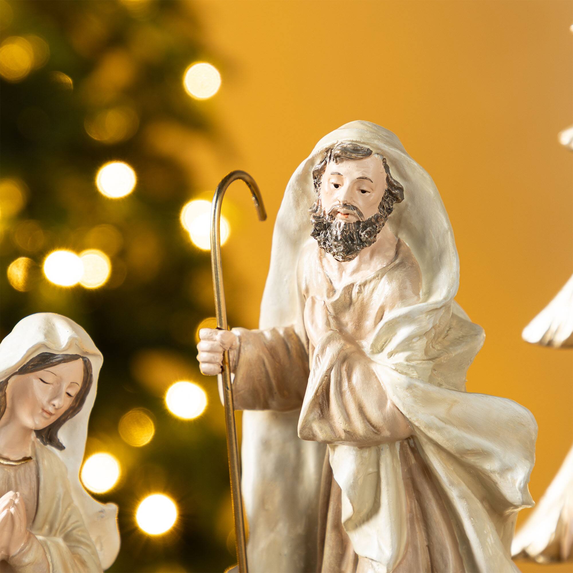Alt View 4. Glitzhome - S/5 Resin Holy Family with Christmas Trees - Gold.