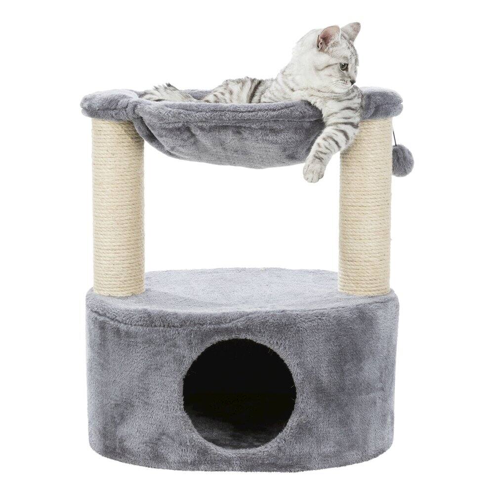 Left. TRIXIE - Baza Grande Plush & Sisal Cat Tree, Cat Condo and Hammock, Cat Toy - Gray.
