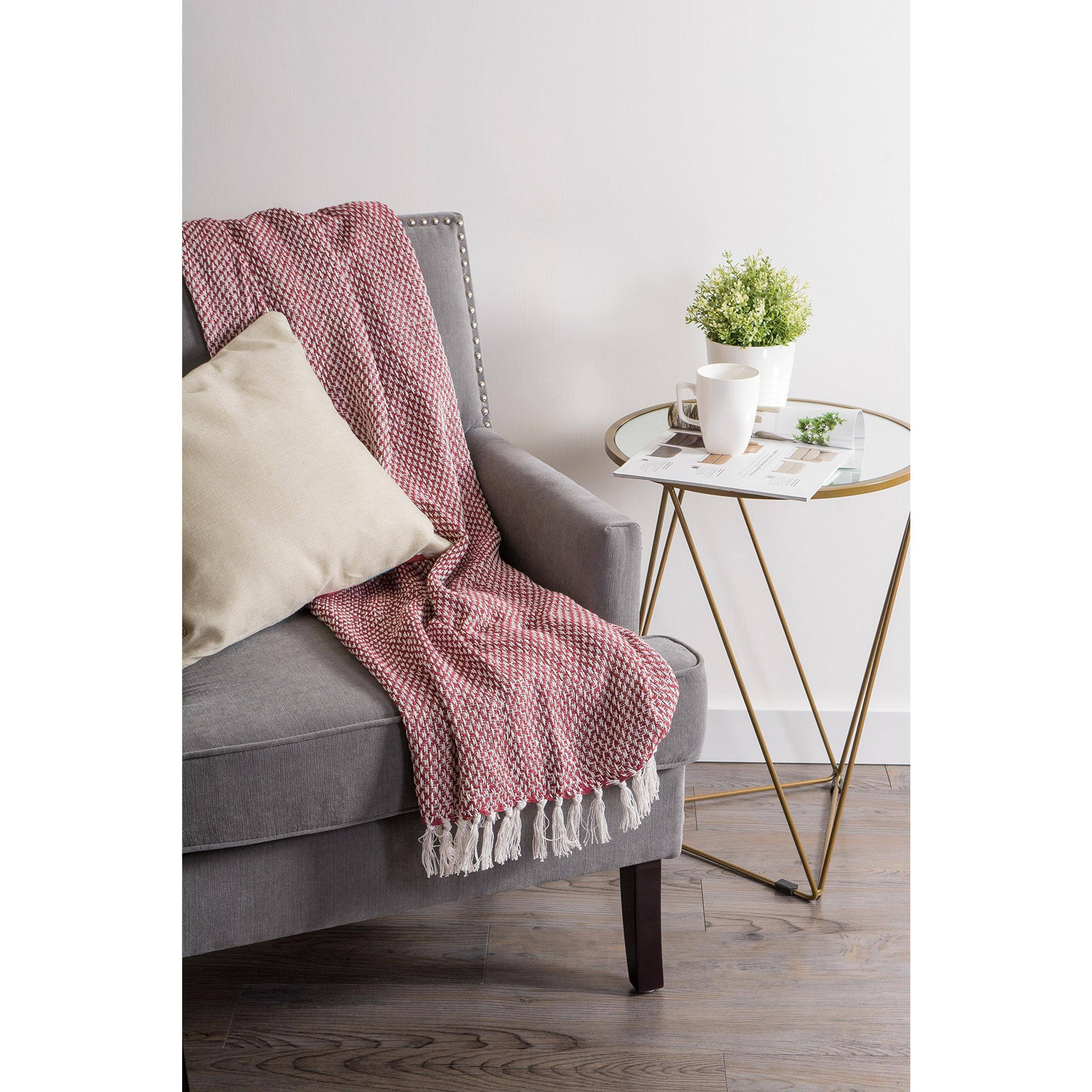 Alt View 2. Reds Spade - Cotton Basket Weave Throw For Indoor/outdoor Use Camping Bbq's Beaches Everyday Blanket X Woven Stripe CONS... - Artichoke Green-50x60".