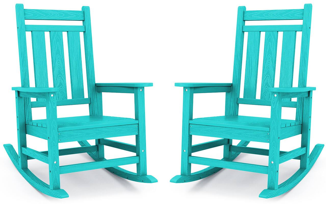 SERWALL - Oversized Outdoor Rocking Chair Set of 2, HDPE All-Weather Patio Rocking Chairs for Porch - Aruba