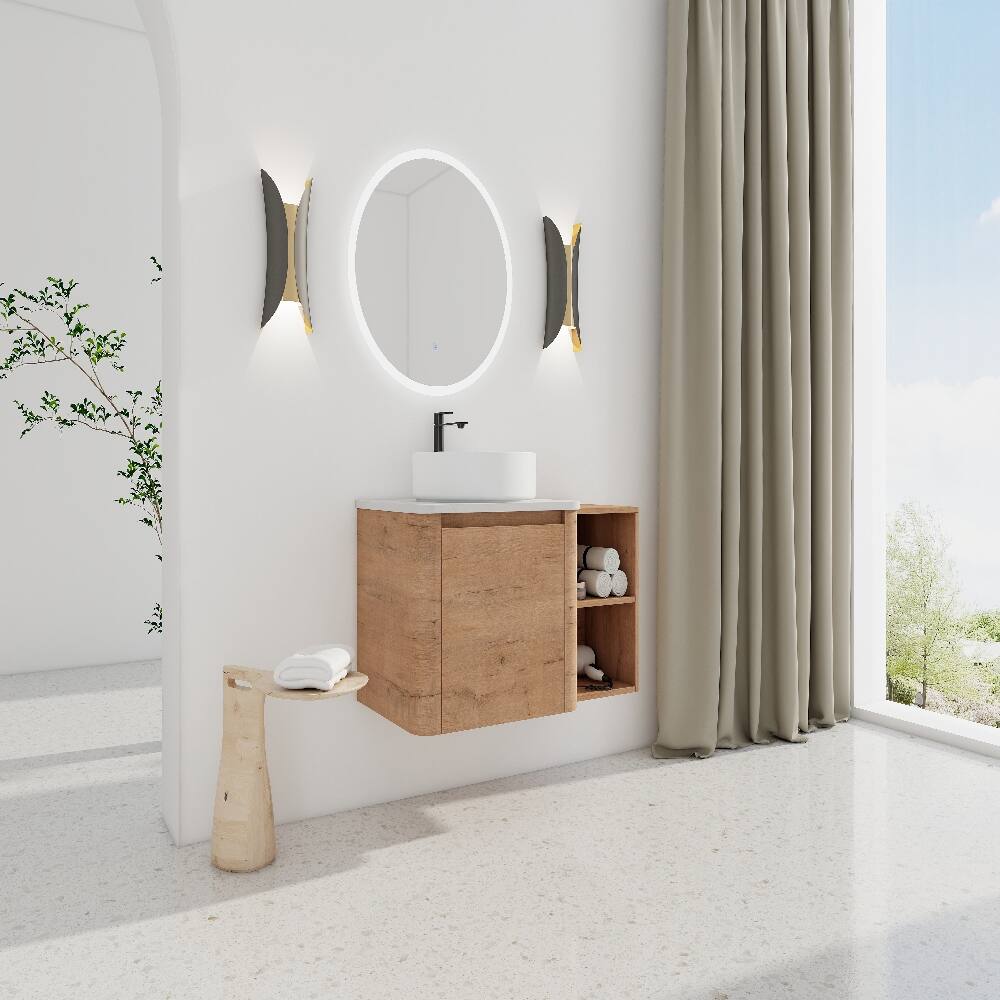 Alt View 1. Loheer - Loheer 36 inch wall mounted bathroom vanity Imitative Oak Ceramic Sink - Imitative Oak.