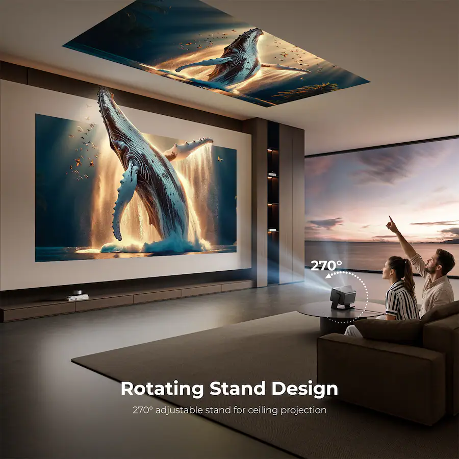 Projector Keystone Elephas Smart 4K Projector with WiFi and Bluetooth, 270° Rotatable, AI ...