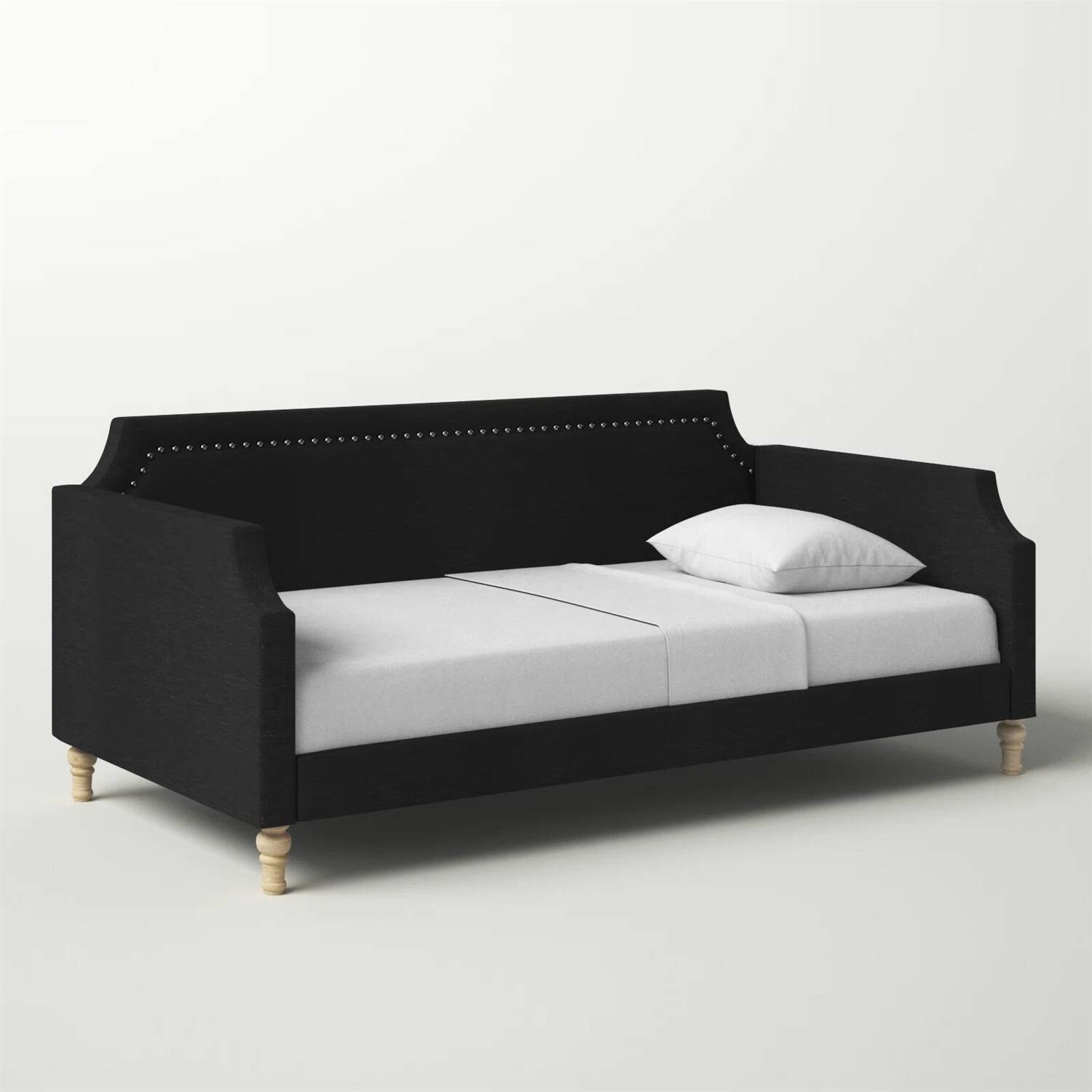 Angle. Hivvago - Hivvago Twin size Polyester Fabric Upholstered Daybed with Nailhead Trim - Black.