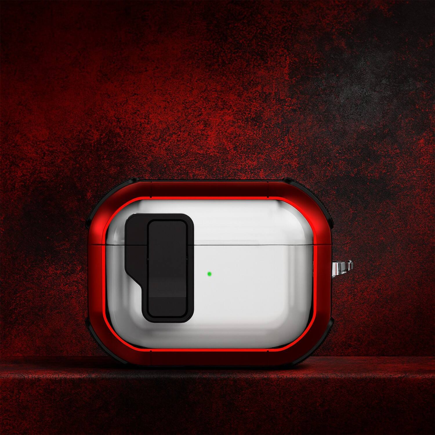 Angle. SaharaCase - Apple Airpods Pro 3 Case | Secure Lock | Anti-Shock Corners | Premium Clip | Venture-X Series - Viper Red.