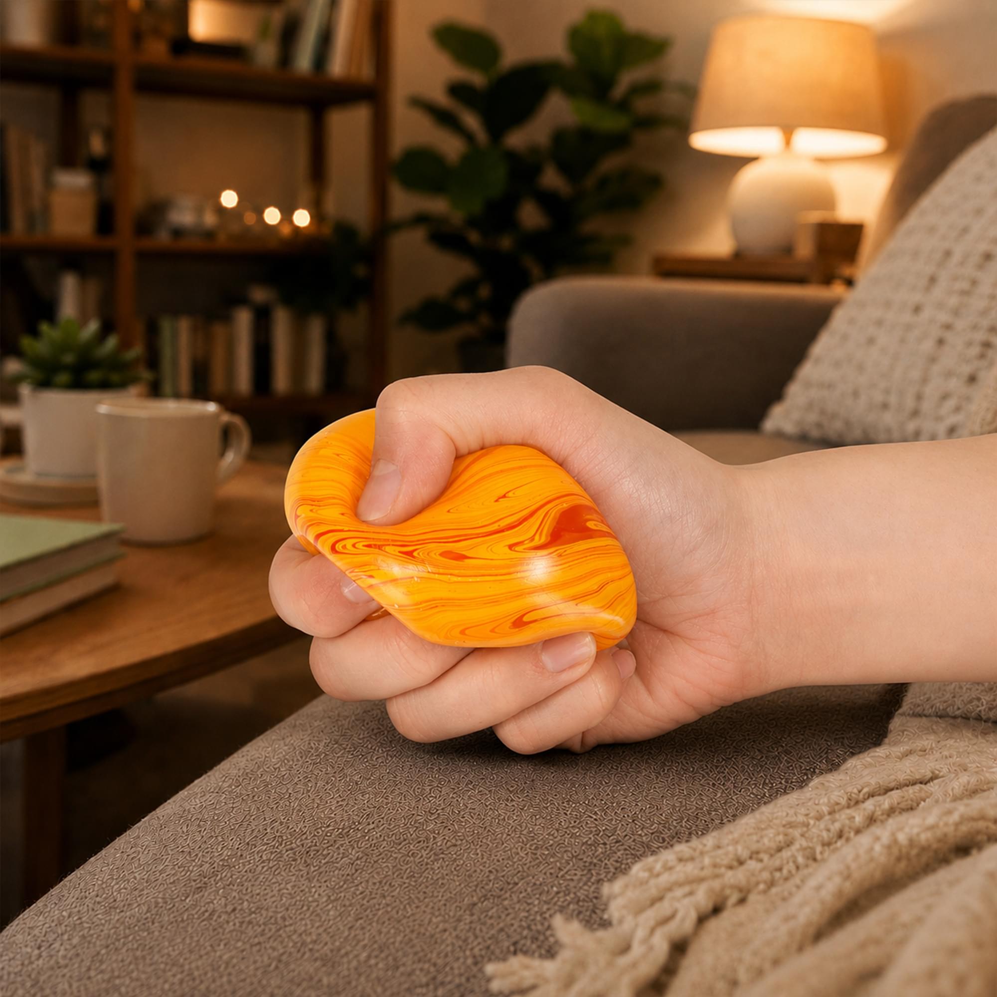 Alt View 2. Puka Creations - Marble Swirl Squishy Cube 2.5-Inch Stress Reliever | Yellow & Orange - Yellow.