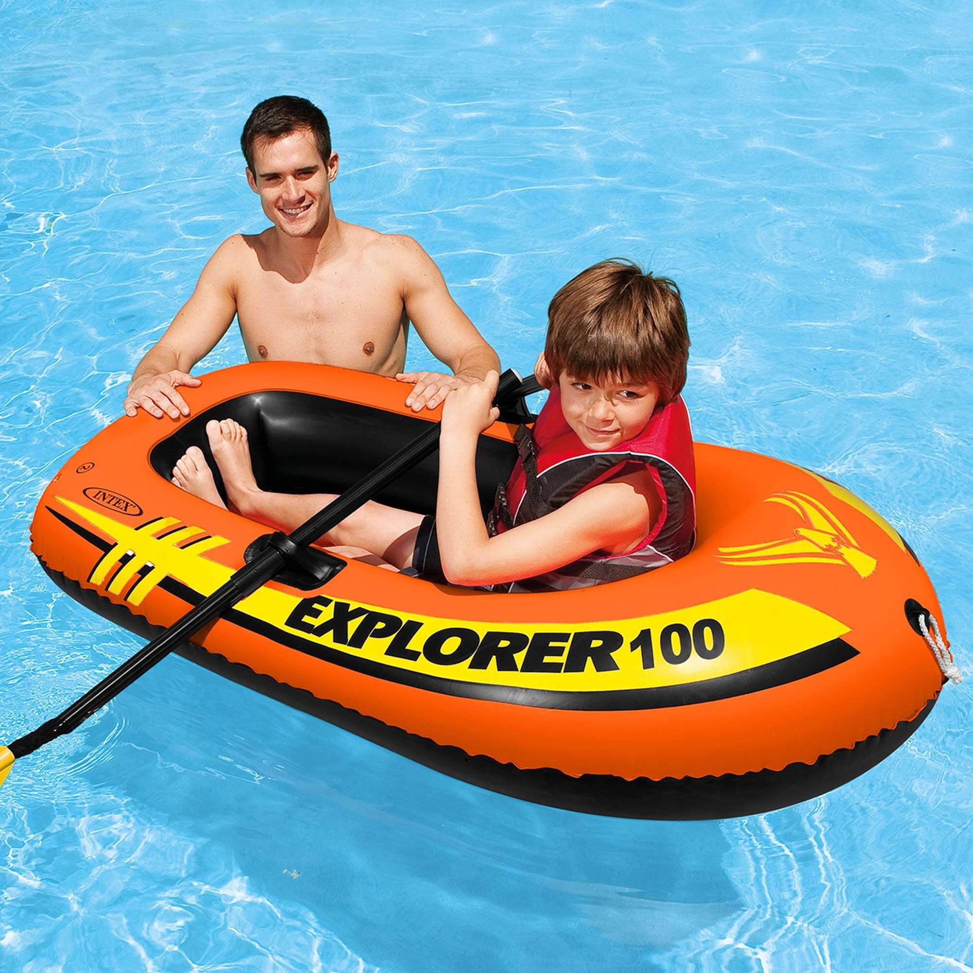 Left. Intex - Explorer 100 1 Person Youth Pool Lake Inflatable Raft Row Boat - Orange.