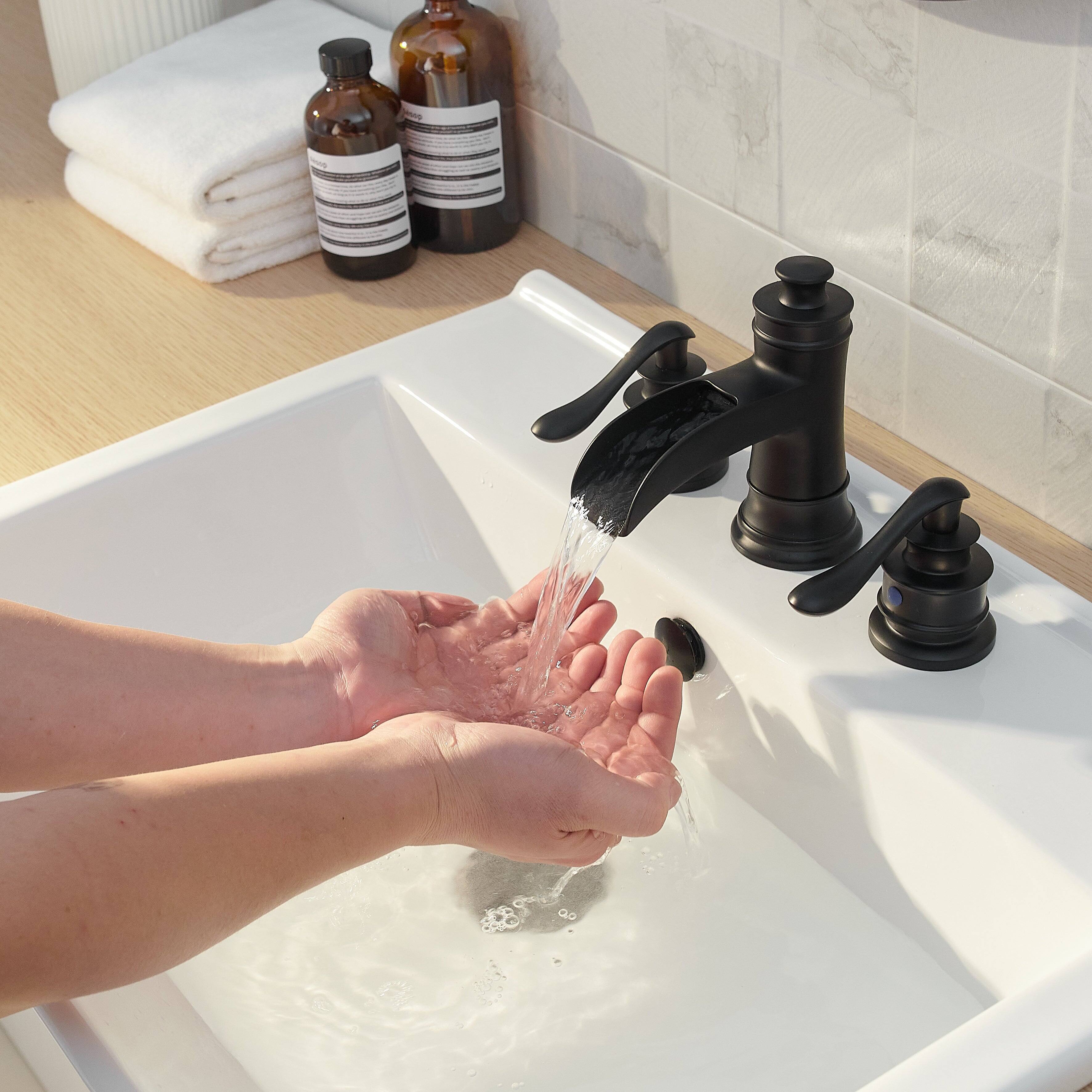 Alt View 4. Boyel Living - Waterfall 8 in. Widespread 2-Handle Bathroom Faucet with Pop-up Drain Assembly in Matte Black - Matte Black.