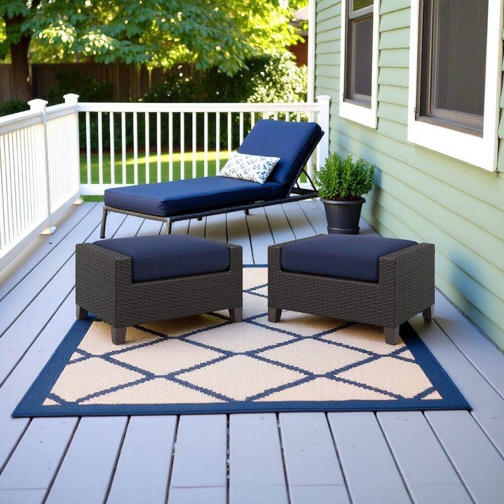 Left. Outdoor Escape - Brown Outdoor Ottoman Set of 2, Foot Rest Ottomans for Patio Use - Brown.