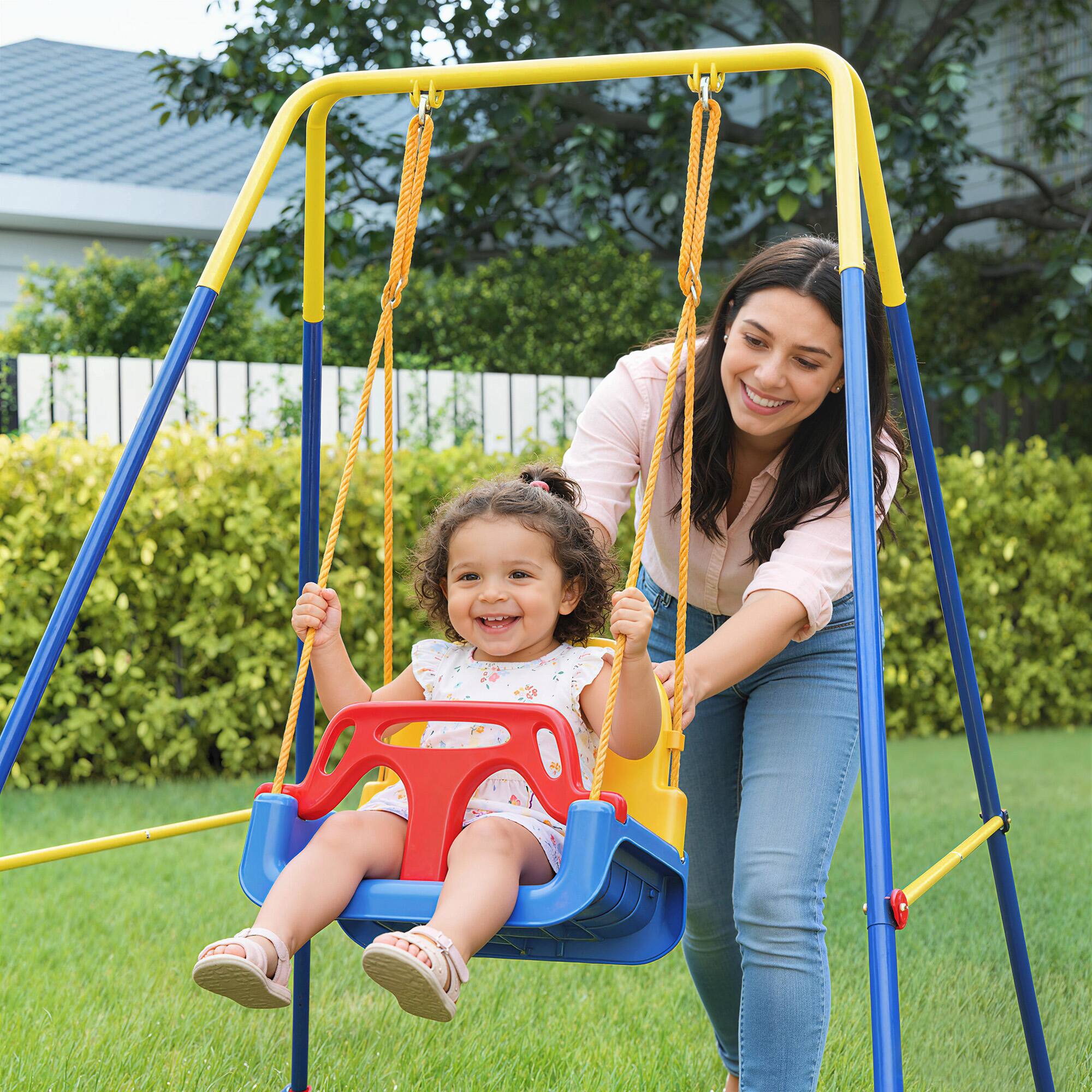 Alt View 8. Qaba - in 1 Toddler Swing Set, Folding Child Swing Set with Seat Belt - Blue.