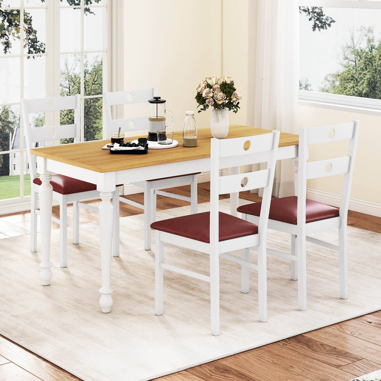 Alt View 4. Costway - Costway Wood Dining Chairs Set of 2 with Rubber Wood Frame, Padded Seat & Slatted Backrest - White.