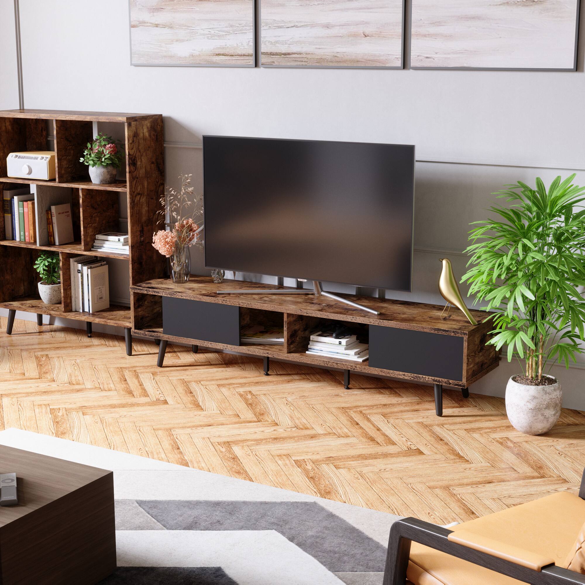 Angle. Bestier - Bestier Mid-Century Modern TV Stand for TVs up to 75" with Storage and Gaming Entertainment Center - Brown.