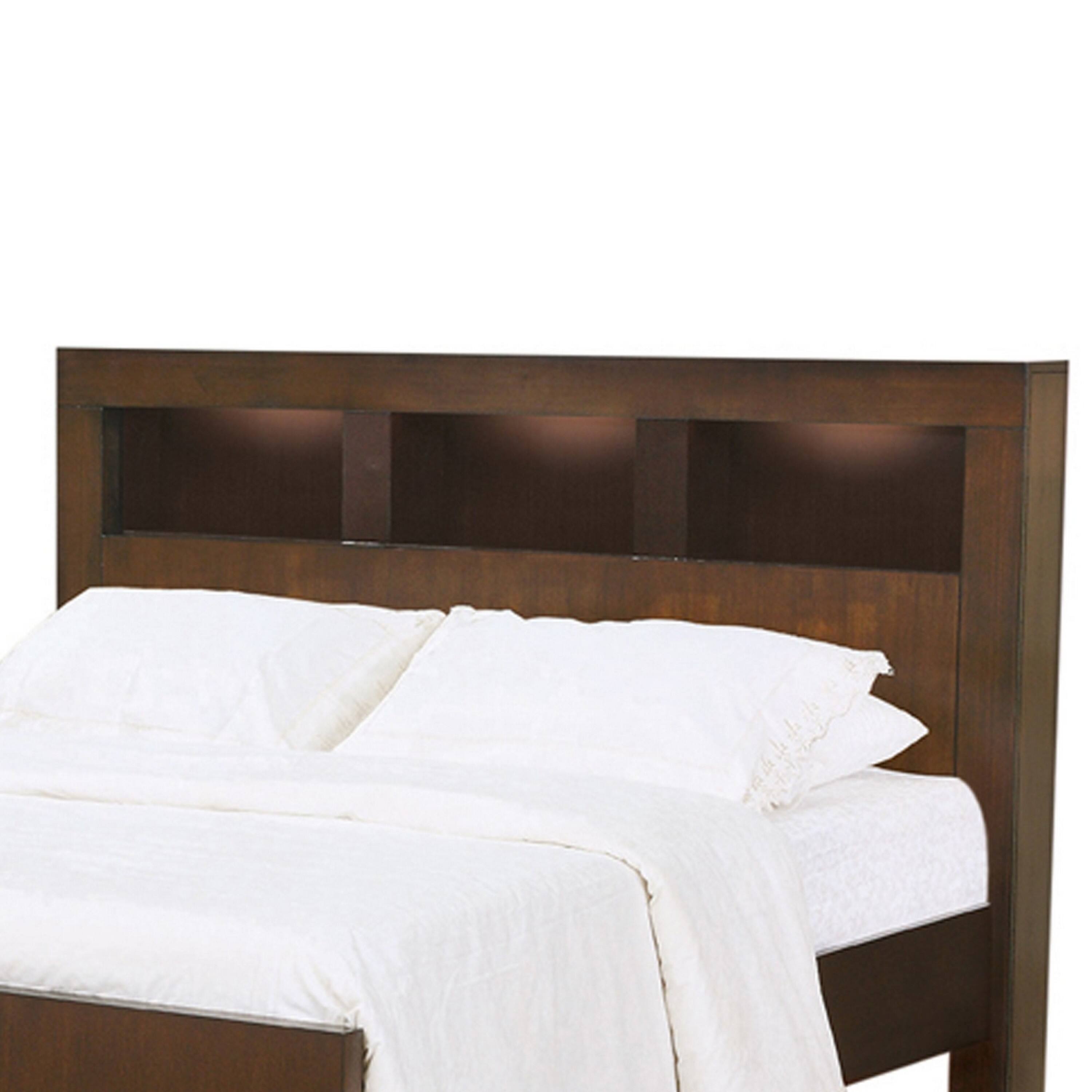 Alt View 1. Manhattan Lane - 3 Open Bookcase Eastern King Size Bed with Soft Light - Brown.