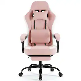 AOITUN - Gaming Chair with Footrest, Ergonomic High Back Computer Desk Chair with Headrest and Armrests - Pink