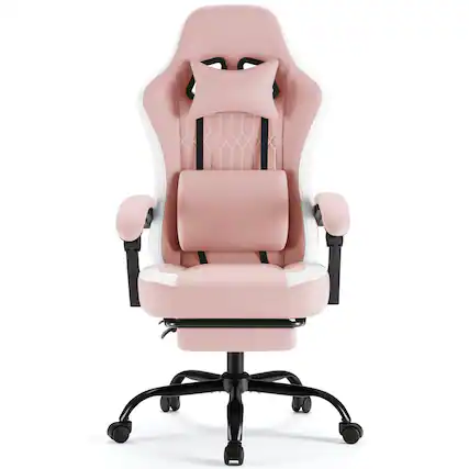 Front. AOITUN - Gaming Chair with Footrest, Ergonomic High Back Computer Desk Chair with Headrest and Armrests, Pink - Pink.