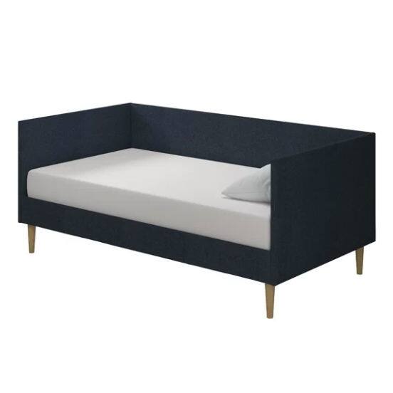 Angle. Hivvago - Twin Mid-Century Modern Dark Blue Linen Upholstered Daybed - Dark Blue.