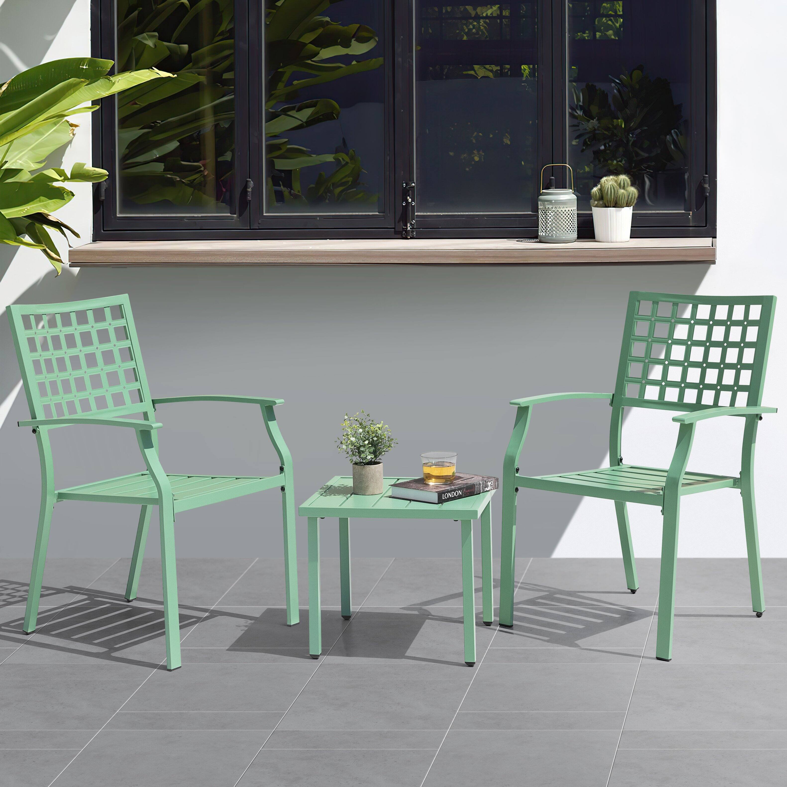 Left. Nuu Garden - 3-Piece Metal Patio Bistro Set with Stackable Chairs and Square Side Table - Green.