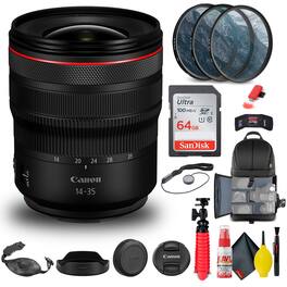 Canon - RF 14-35mm f/4L IS USM Lens (4857C002) + Filter + BackPack + 64GB + More - Black