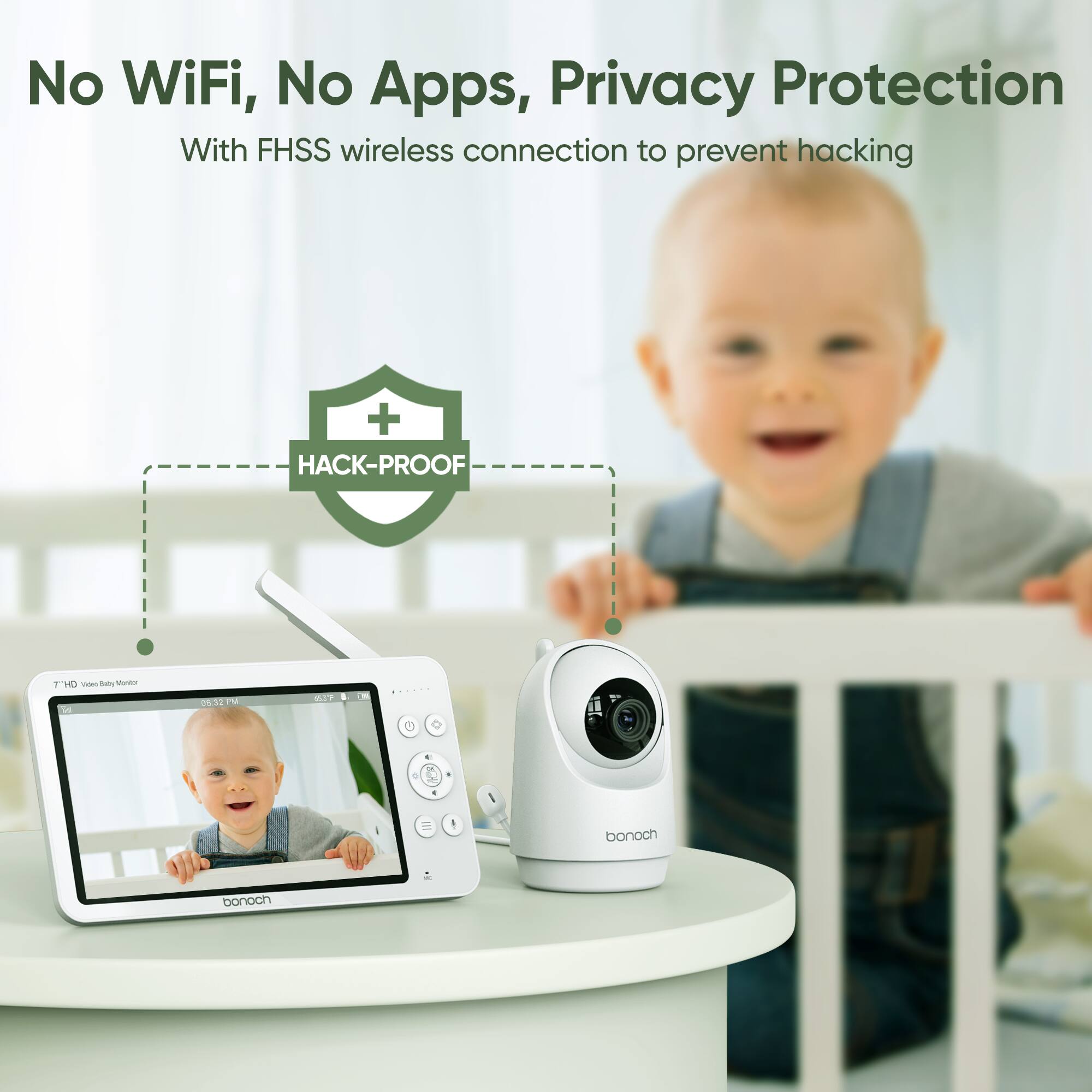 No WiFi, No Apps, Privacy Protection With FHSS wireless connection to prevent hacking + HACK-PROOF HD ALAM - har - dda P MT G o a . I - I bonoch bonoch